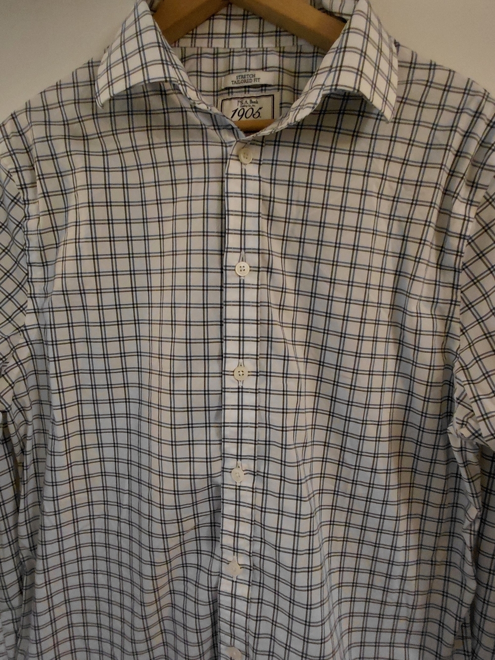 Jos. A. Bank 1905 brrr Comfort Stretch Tailored Fit Blue Plaid Shirt Size Medium